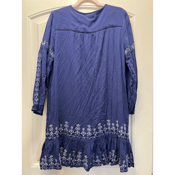 Westport Women’s Cut V Neck Bohemian Tunic Embroidered Dress Size XL Petite Blue - Picture 3 of 3